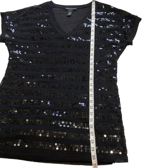I.N.C International Concepts Radiance Deep Black Sequined Sheer Top Medium EUC - Picture 5 of 6